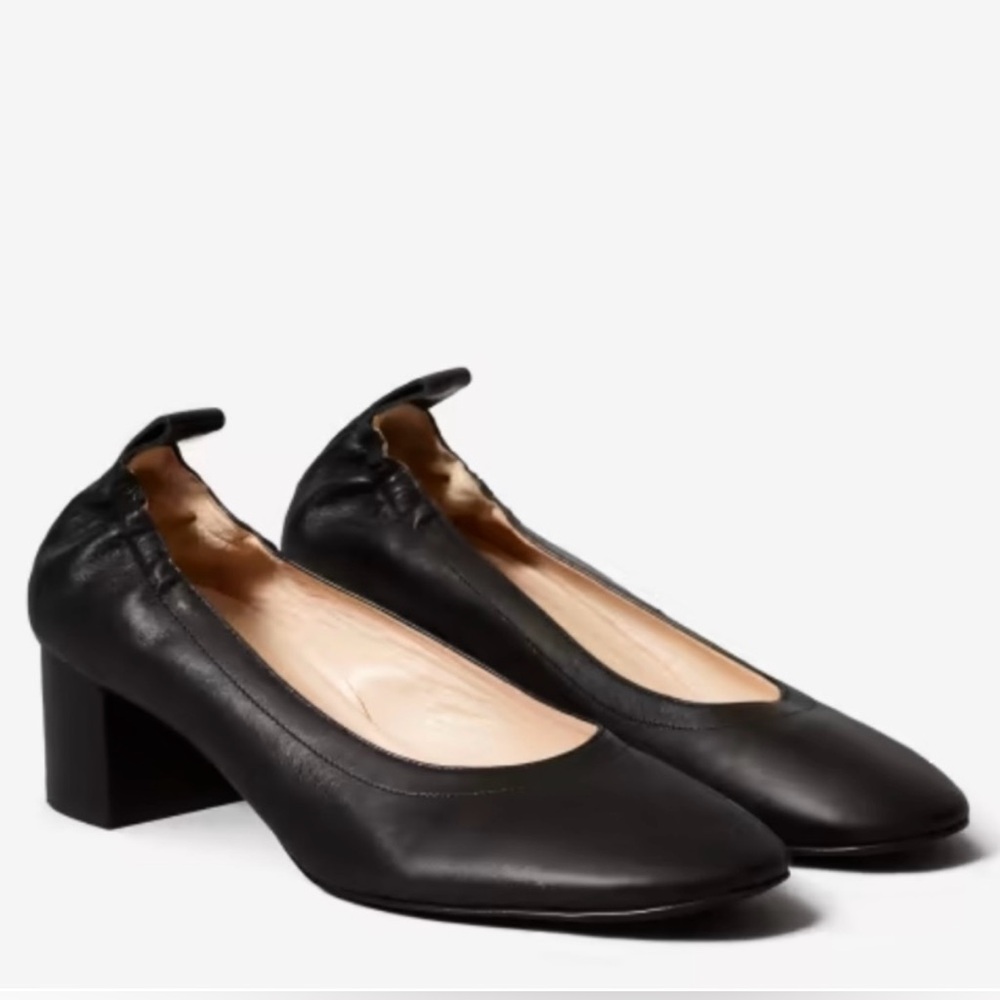 Everlane Black Leather The Day Shoes Slip On Block Heel Pumps Size 6.5
